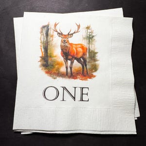 Deer First Hunt The Big One Oh Deer Boy Birthday Baby Shower Fall Baby Shower Cocktail, Luncheon or Dinner Napkins Set of 25
