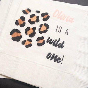 Leopard Birthday Wild One Wild Child Animal Print Party Personalized Cocktail, Luncheon or Dinner Napkins Set of 25