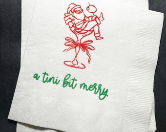 Tini Bit Merry Santa Martini Christmas Party Jingle & Mingle Friendsmas Holiday Cocktail Party Cocktail Luncheon or Dinner Napkins Set of 25