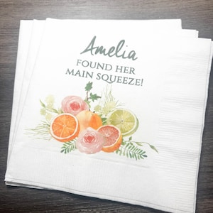 Main Squeeze Citrus Grapefruit Bridal Shower Spring Summer Bridal Brunch Personalized Cocktail, Luncheon or Dinner Napkins Set of 25