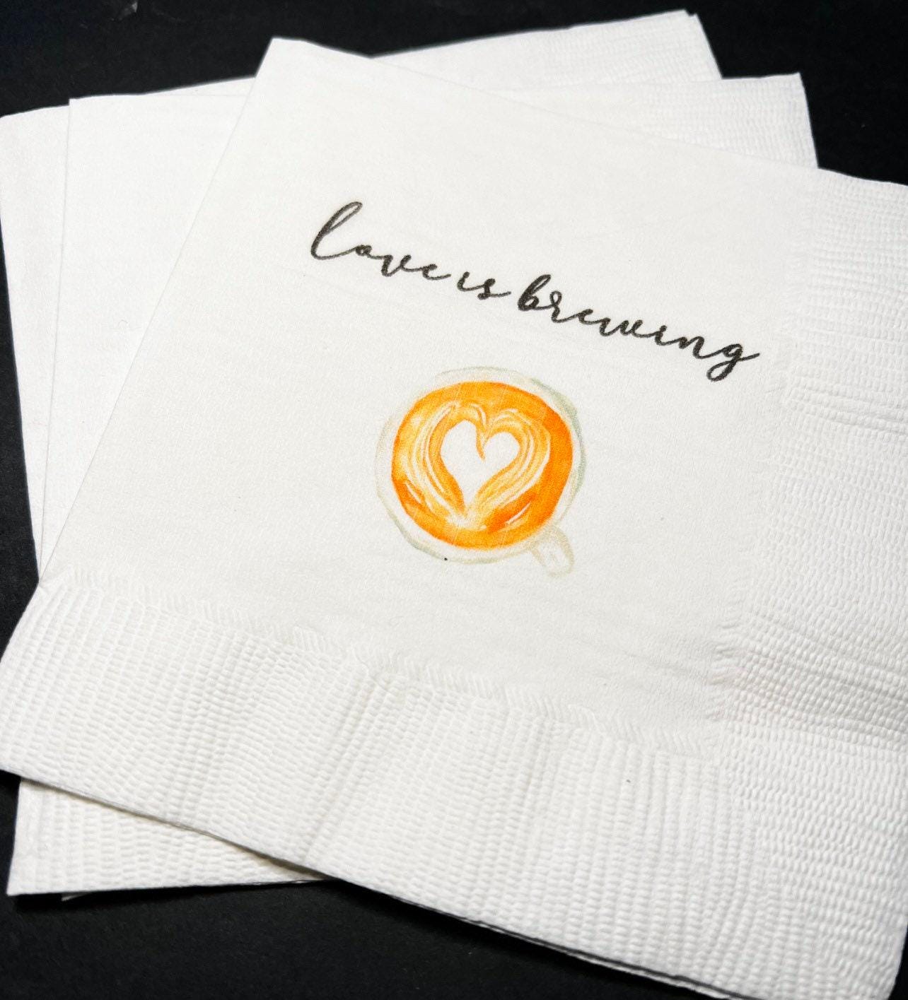 Coffee Bar Wedding Coffee Bridal Shower Perfect Blend Love is Brewing Cocktail, Luncheon or Dinner Napkins Set of 25
