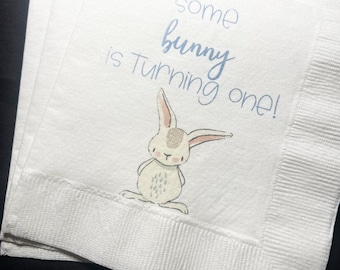 Some Bunny is One First Birthday Party Bunny 1st Birthday Spring Easter Birthday Cocktail Luncheon or Dinner Napkins, Set of 25