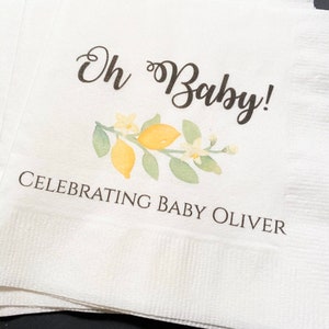 Lemon Baby Shower Spring Summer Baby  Shower Personalized Cocktail, Luncheon or Dinner Napkins Set of 25