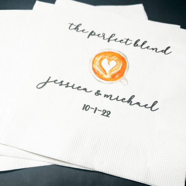 Perfect Blend Coffee Bar Wedding Coffee Bridal Shower Perfect Blend Love is Brewing Personalized Cocktail or Luncheon Napkins, Set of 25
