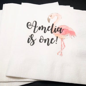 Lets Flamingle Flamingo First Birthday Bachelorette Pink Gold Personalized Bridal Shower Baby Shower Cocktail or Luncheon Napkins, Set of 25