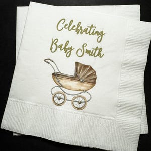 Baby Carriage Gender Neutral Baby Shower Gold Baby Shower Personalized Cocktail, Luncheon or Dinner Napkins Set of 25