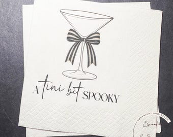 Tini Bit Spooky Black Bow Halloween Cocktail Party Napkins Martini Halloween Black Bow Party Cocktail, Luncheon or Dinner Napkins Set of 25