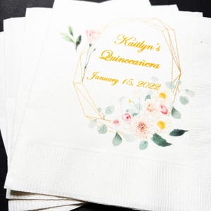 Quinceañera 15th Birthday Mis Quince Anos Personalized Cocktail or Luncheon Napkins, Set of 25