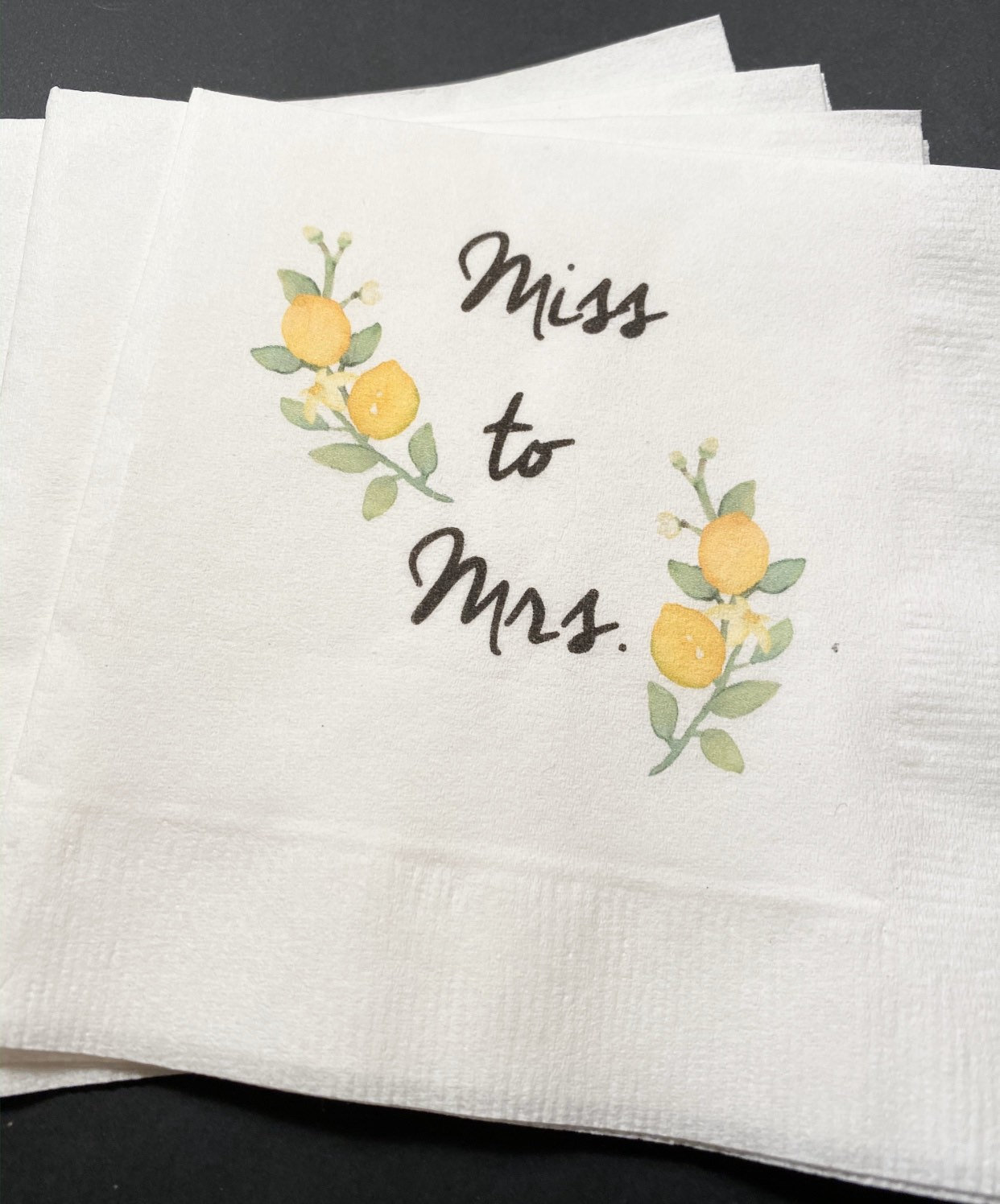 Lemon Miss to Mrs Bridal Shower Spring Summer Shower Cocktail Luncheon or Dinner Napkins Set of 25