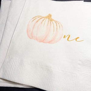 Pumpkin First Birthday Happy Birthday Lil&#39; Pumpkin Fall First Birthday Cocktail, Luncheon or Dinner Napkins Set of 25