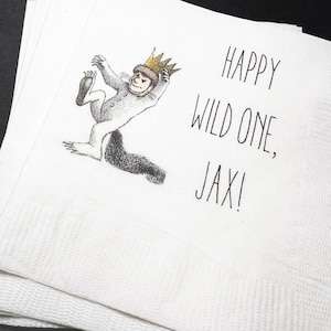Wild One Where the Wild Things Are Wild Things Max Personalized Birthday Party Cocktail or Luncheon Napkins, Set of 25