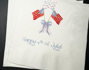 Fourth of July Party Decor American Flag Patriotic Red White Blue Party Independence Day Party Cocktail, Lunch or Dinner Napkins, Set of 25