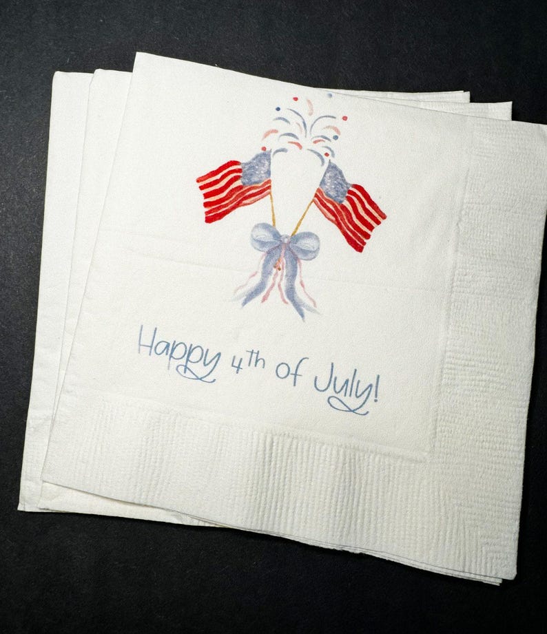 Fourth of July Party Decor American Flag Patriotic Red White Blue Party Independence Day Party Cocktail, Lunch or Dinner Napkins, Set of 25 image 1