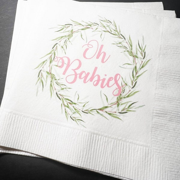 Oh Babies! Twin Girls Baby Shower Spring Baby Shower Rustic Baby Shower Greenery Neutral Cocktail or Luncheon Napkins, Set of 25