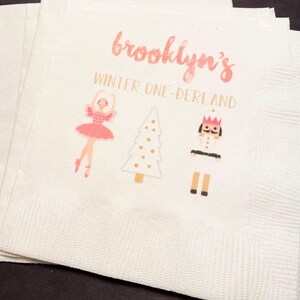 Nutcracker Winter Onederland Birthday Winter Nutcracker Party Birthday Personalized Cocktail, Luncheon or Dinner Napkins Set of 25