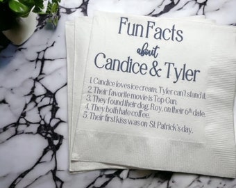 Fun Facts Wedding Napkins Custom Wedding Fun Facts Personalized Cocktail, Luncheon or Dinner Napkins Set of 25