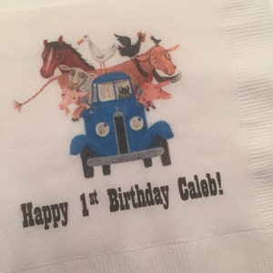 Personalized Little Blue Truck Animal Party Truck Theme Cocktail, Luncheon or Dinner Napkins Set of 25