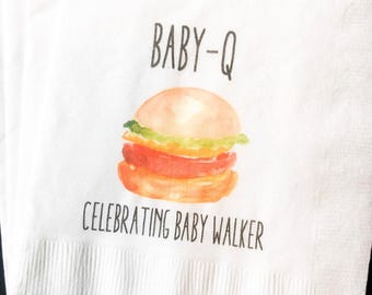 Baby-Q Baby Barbecue Baby Shower Gender Reveal Summer Cookout Personalized Cocktail, Luncheon or Dinner Napkins Set of 25