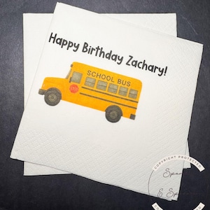 Bus Birthday Yellow Bus theme Wheels Bus Toddler 2nd Birthday Two Bus Personalized Cocktail, Luncheon or Dinner Napkins Set of 25