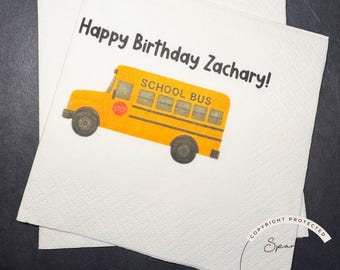 Bus Birthday Yellow Bus theme Wheels Bus Toddler 2nd Birthday Two Bus Personalized Cocktail, Luncheon or Dinner Napkins Set of 25