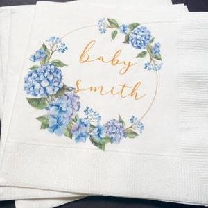 Spring Baby Shower Spring Floral Hydrangea Summer Baby Shower Personalized Cocktail, Luncheon or Dinner Napkins Set of 25