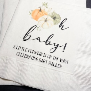 Pumpkin Oh Baby Little Pumpkin On The Way Shower Pumpkin Autumn Baby Personalized Cocktail, Luncheon or Dinner Napkins Set of 25