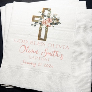 Baptism Christening God Bless Celebration Christening Dedication Personalized Cocktail, Luncheon or Dinner Napkins Set of 25
