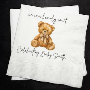 Teddy Bear Baby Shower We can Bearly Wait Brown Bow Shower Fall Baby Shower Personalized Cocktail, Luncheon or Dinner Napkins Set of 25