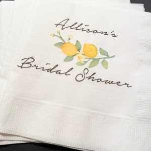 Lemon Bridal Shower Spring Summer Wedding Personalized Cocktail, Luncheon or Dinner Napkins Set of 25