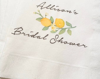 Lemon Bridal Shower Spring Summer Wedding Personalized Cocktail, Luncheon or Dinner Napkins Set of 25