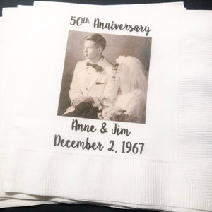 50th Anniversary Wedding Picture Personalized  Anniversary Party Cocktail, Luncheon or Dinner Napkins Set of 25