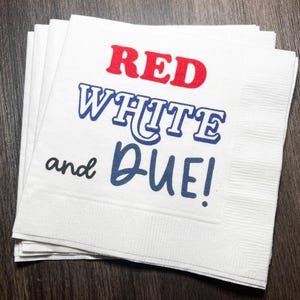 Red White and Due Firecracker Gender Reveal July 4th Baby Shower Cocktail or Luncheon Napkins, Set of 25