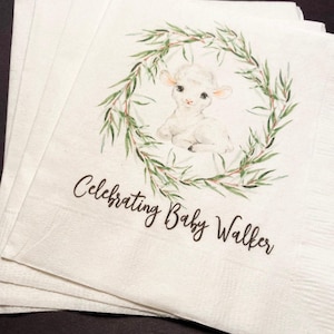 Lamb Baby Shower A Sweet Little Lamb is on the Way Personalized Cocktail, Luncheon or Dinner Napkins Set of 25