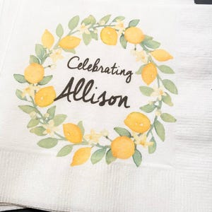 Lemon Bridal Shower Spring Summer Wedding Personalized Cocktail, Luncheon or Dinner Napkins Set of 25