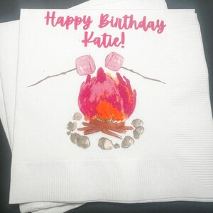 Smores Birthday Girl Party Personalized Cocktail, Luncheon or Dinner Napkins Set of 25