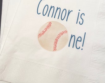 Baseball 1st Birthday Party Baseball theme birthday Personalized Cocktail, Luncheon or Dinner Napkins Set of 25