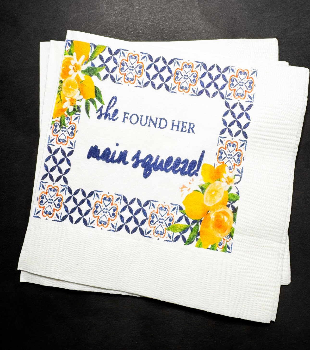 Lemon Bridal Shower Main Squeeze Spring Summer Bridal Shower She Found Her Main Squeeze Cocktail Luncheon or Dinner Napkins