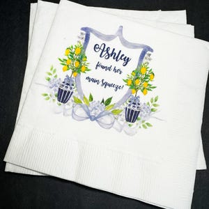 Lemon Bridal Shower Main Squeeze Spring Summer Wedding Blue Yellow Italian Bridal Personalized Cocktail or Luncheon Napkins, Set of 25
