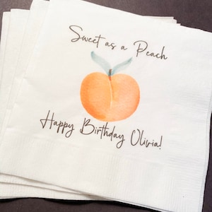 Peach Birthday Sweet as a Peach First Birthday Spring Summer Shower Personalized Cocktail, Luncheon or Dinner Napkins Set of 25
