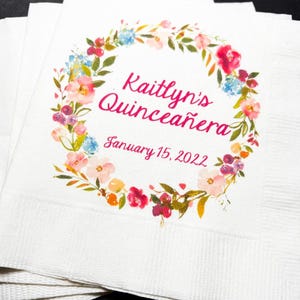 Quinceañera 15th Birthday Mis Quince Anos Personalized Cocktail or Luncheon Napkins, Set of 25