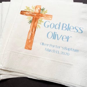 Baptism Christening God Bless Celebration Party Personalized Cocktail, Luncheon or Dinner Napkins Set of 25