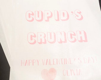 Cupid’s Crunch Valentines Day Sweet Treat Bags Class Valentines Party Personalized Favor Bags Treat Bags, Set of 10