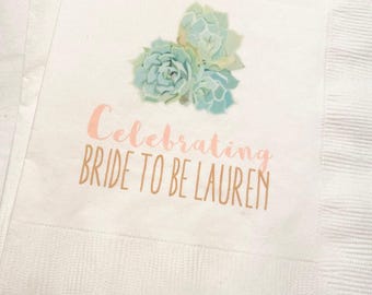 Succelents Cactus Bridal Shower Bride To Be Bridal Fiesta Cocktail, Luncheon or Dinner Napkins Set of 25