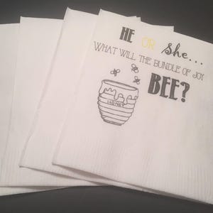 He or She What Will It Bee Gender Reveal Bee Honey Themed Baby Shower Cocktail, Luncheon or Dinner Napkins Set of 25