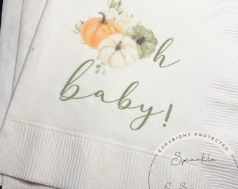 Pumpkin Oh Baby Shower Pumpkin Autumn Baby Cocktail, Luncheon or Dinner Napkins Set of 25
