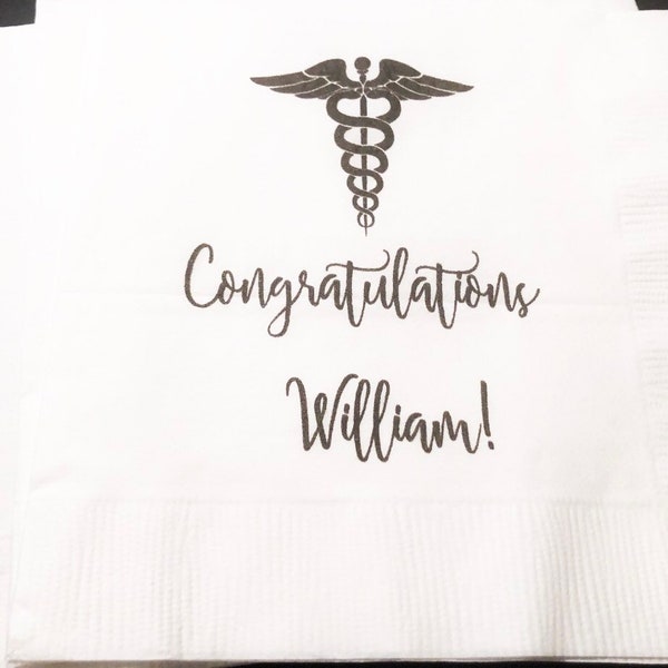 Medical School Doctor Med Graduation Personalized Cocktail, Luncheon or Dinner Napkins Set of 25