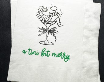 Tini Bit Merry Santa Martini Christmas Party Jingle & Mingle Friendsmas Holiday Cocktail Party Cocktail Luncheon or Dinner Napkins Set of 25