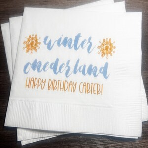 Winter Onederland First Birthday Oh What Fun to be One Christmas 1st Birthday Personalized Cocktail, Luncheon or Dinner Napkins Set of 25