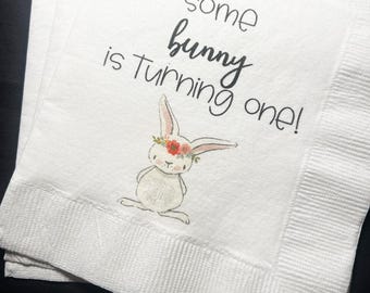 Some Bunny is One First Birthday Party Bunny 1st Birthday Spring Easter Birthday Cocktail Luncheon or Dinner Napkins, Set of 25