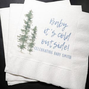 Baby It's Cold Outside Winter Christmas Baby Shower Winter Snowflake Shower Personalized Cocktail or Luncheon Napkins, Set of 25